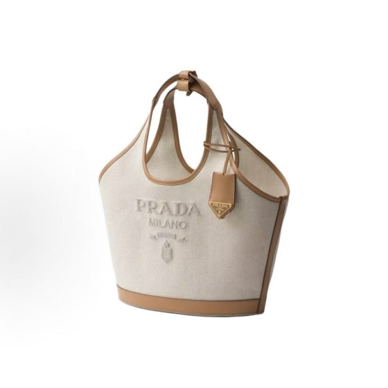 PRADA letter-patterned detachable leather keychain, Tote bag, shopping bag, handbag, medium-sized women\'s style, beige with light brown